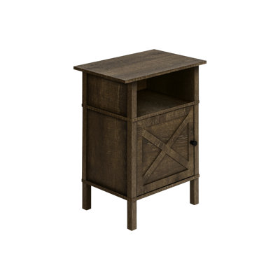 Élégante table de bout en stratifié de chêne foncé, style transitionnel pour les petits espaces, avec tablette ouverte et espaces de rangement spacieux en stratifié, armoire de rangement