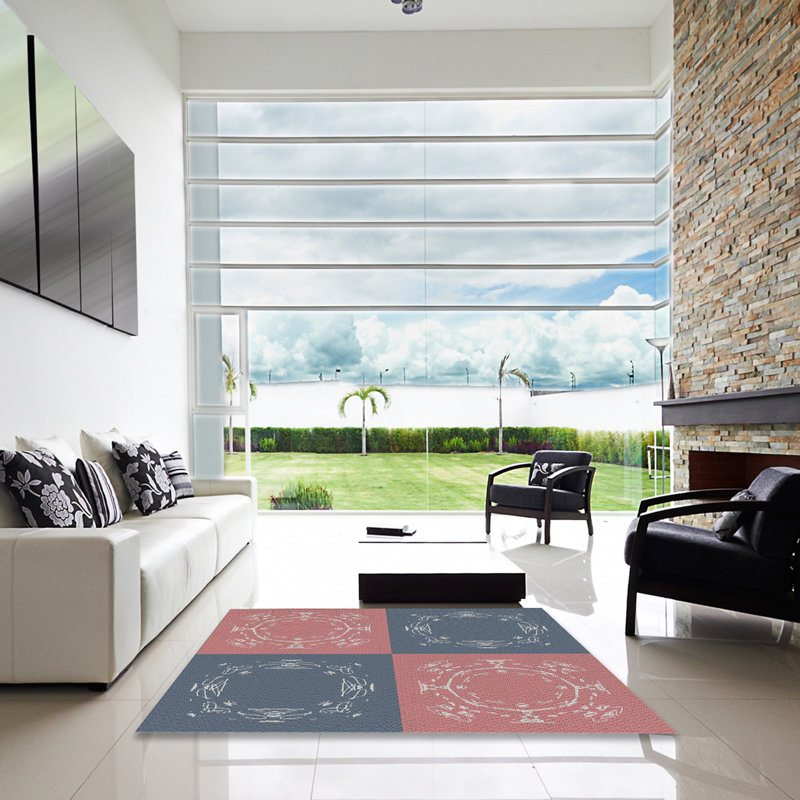 Tapis gris/zone rose à motifs, Carré 3 pi