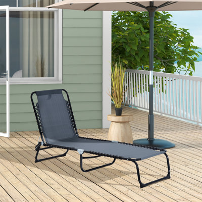Folding Chaise Lounge Pool Chair, Patio Sun Tanning Chair, Outdoor Lounge Chair With 4-Position Reclining Back, Breathable Mesh Seat For Beach, Yard, Patio