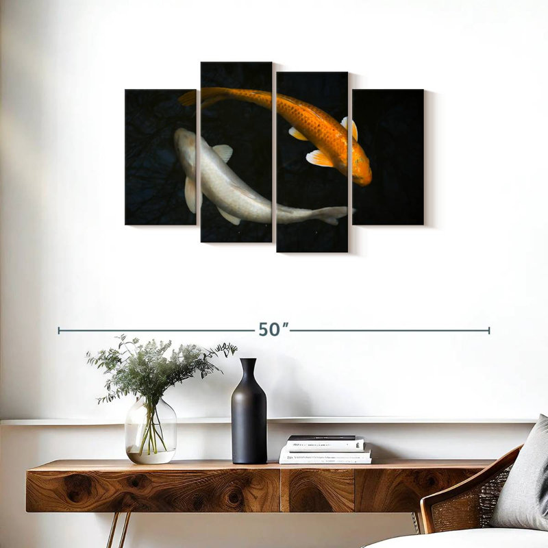 Brampt argent et or Koi, H 22 po x l 36 po