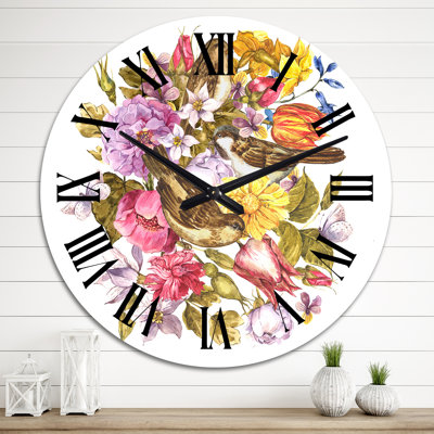 Carte de souhaits vintage avec fleurs printanières - horloge murale traditionnelle