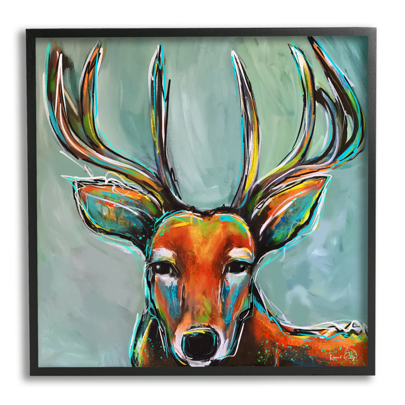 Cerf urbain moderne - peinture, Giclée encadrée noir minuit, H 12 po x l 12 po x P 1,5 po