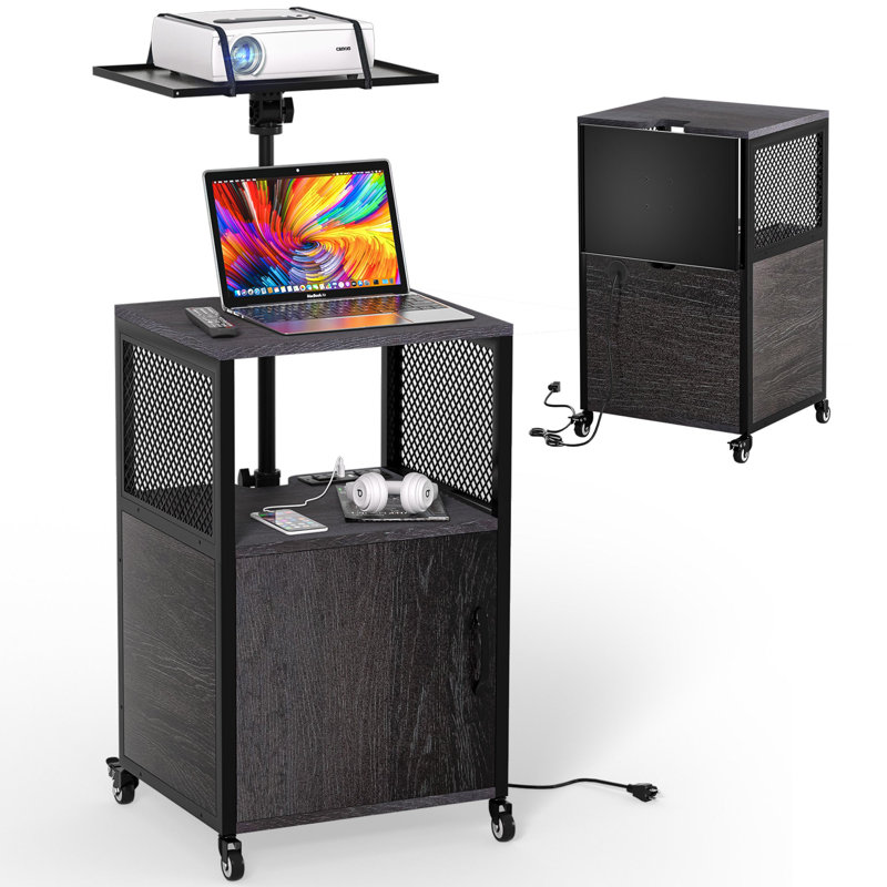 Adjustable Height Black MDF and Steel Projector Cart
