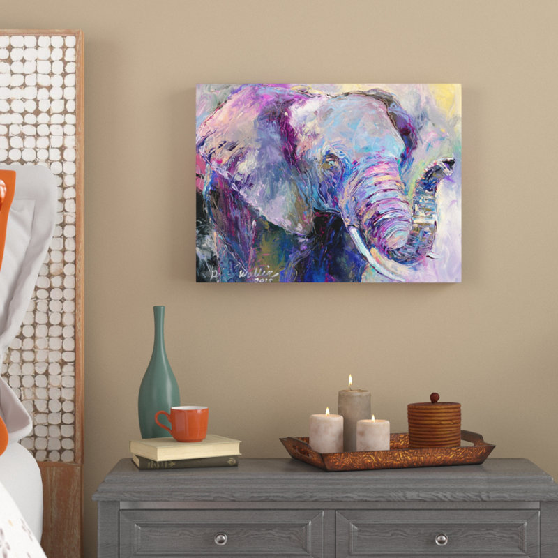 « blue éléphant », impression sur toile, H 18 po x l 24 po x P 2 po, Pas de tapis, Toile tendue