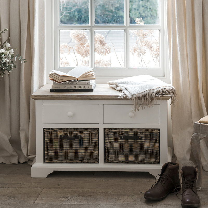 Doria Solid Wood Storage Bench, White