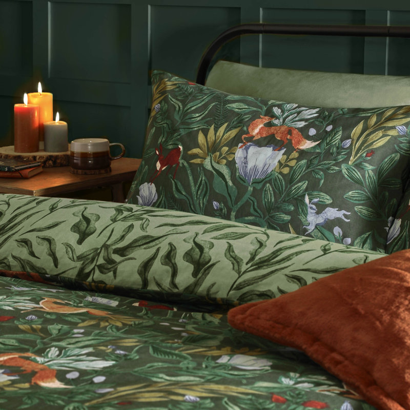 Into The Woods Cotton Blend No Pattern Duvet Cover Set with Pillowcases, Double Duvet Cover + 2 Standard Pillowcases