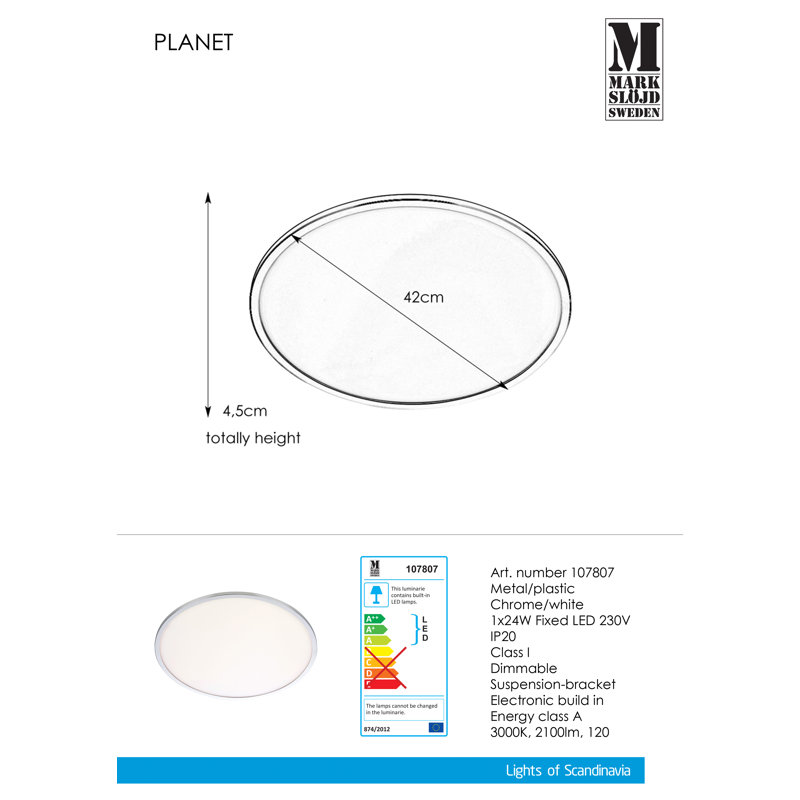 Bello LED Flush Mount, 4.5cm H x 42cm W x 42cm D