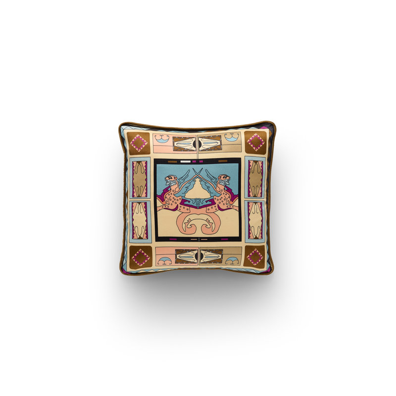 Zeugma Mosaic Printed Silk Pillow, Taupe
