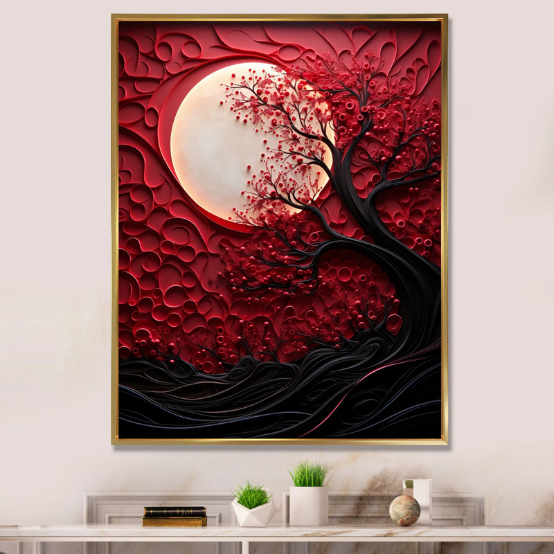 Red Moon Ruby Radiance - impressions sur toile de lune, Cadre flottant doré, H 20 po x l 12 po x P 1 po