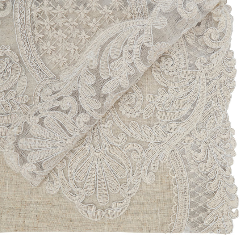 Elegant Embroidered Lace Table Runner, 120" x 16", Natural