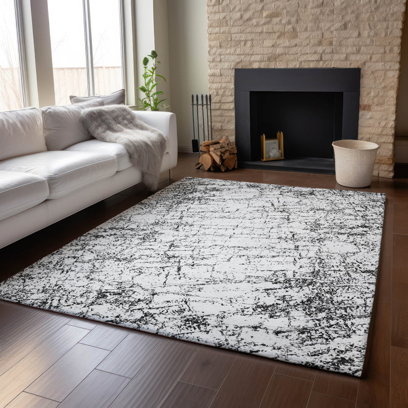 Premium Machine Washable Cerrito AMF606 Black Rug, Rectangle 3' x 5'