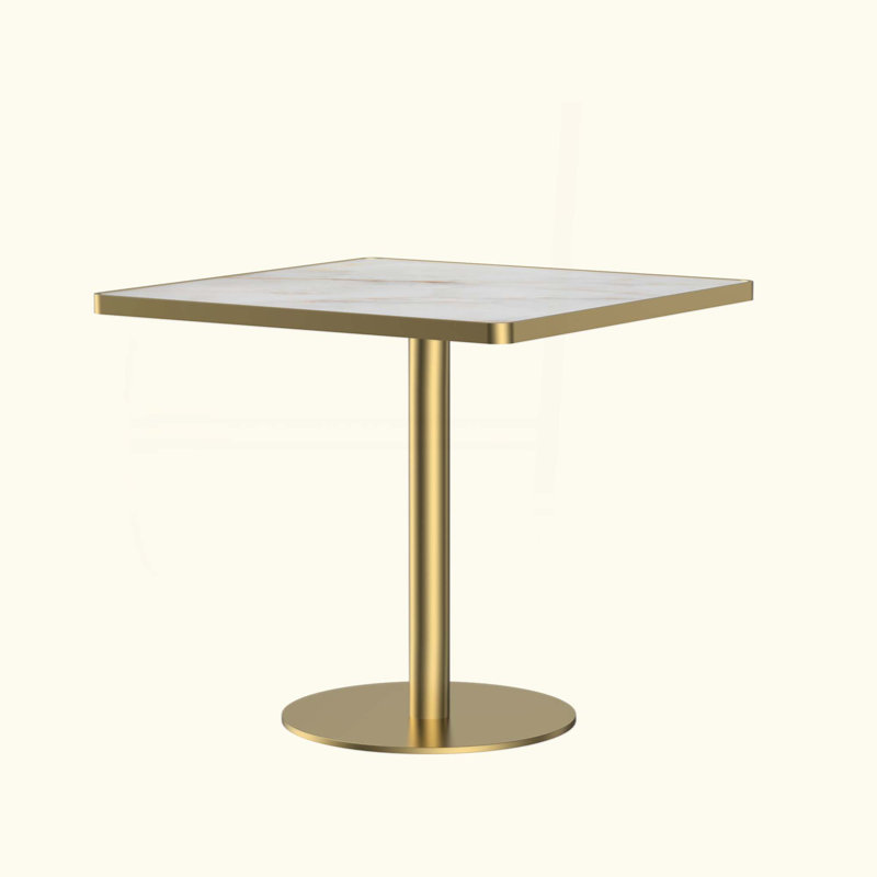 Table carrée bistro moderne avec plateau tulipe et plateau en faux marbre, facile à assembler, structure en métal robuste