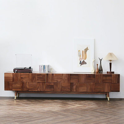 Console de télévision moderne en noyer avec motif géométrique