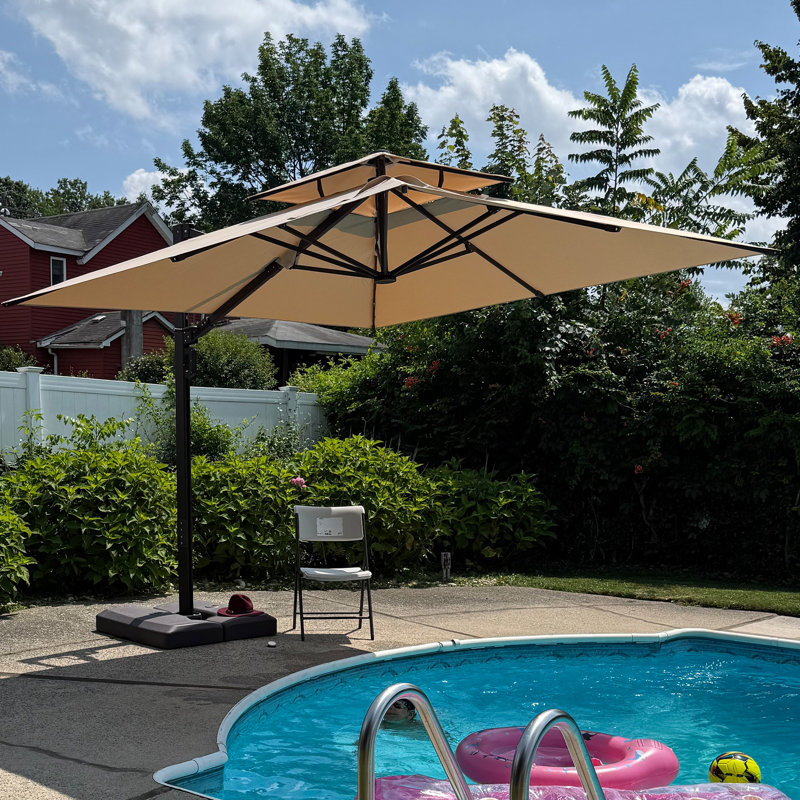 Parasol en porte-à-faux carré 8 'avec base et rotation à 60 degrés, Beige