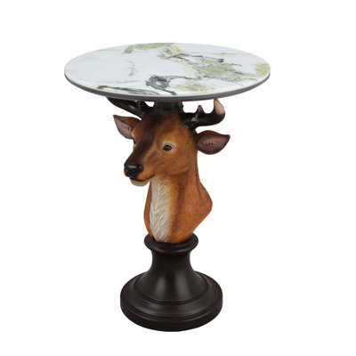 Elegant Deer Head Accent Table With Faux Marble Top, Durable Resin Base For Stylish And Functional Home Decor
