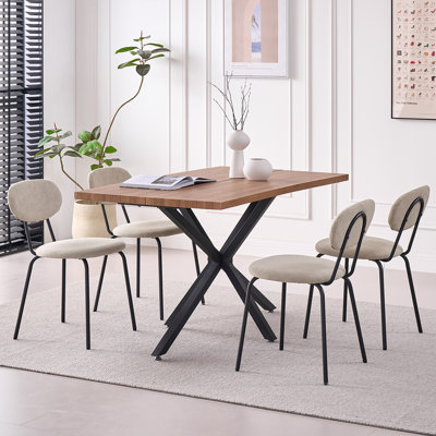 Ensemble de 4 chaises de salle à manger empilables avec coussins en tissu, dossier ovale, pieds en métal ajustables, kaki