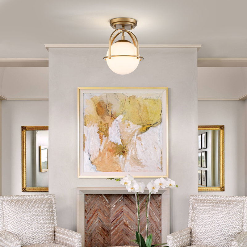 1 - Light Globe Semi Flush Mount, Gold, 11.81" H x 8.66" W x 8.66" D