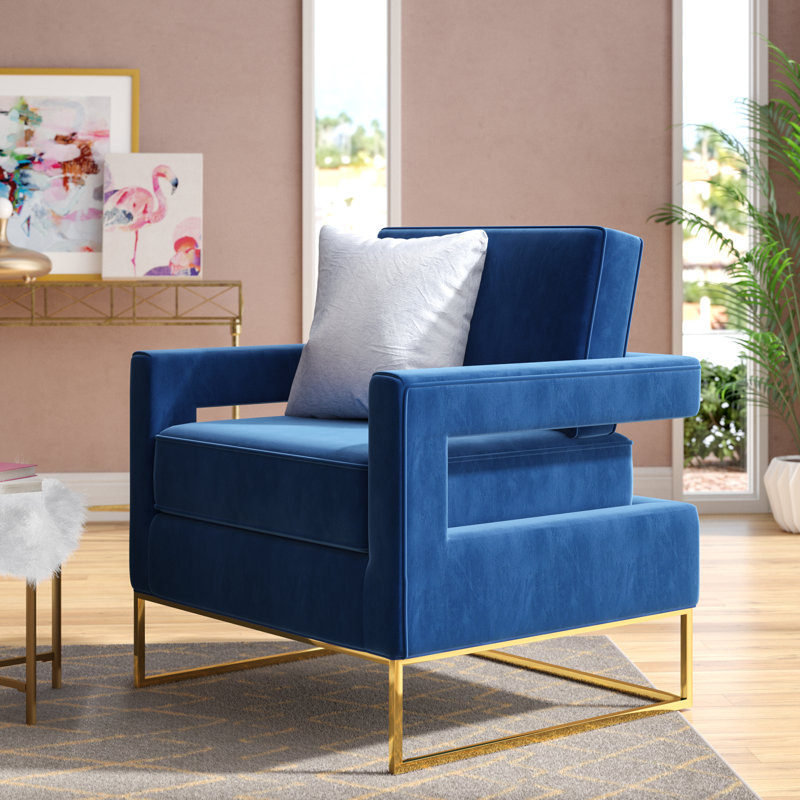 Fauteuil en velours l 33 po Binghamton, Velours marine, Doré