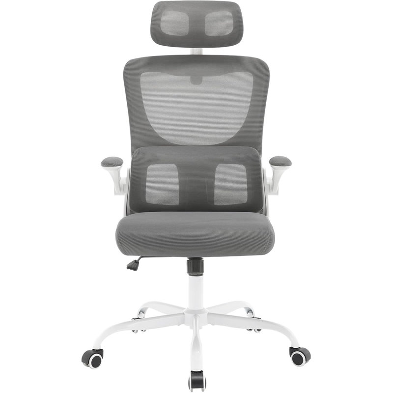 Geralde Mesh Office Chair with Headrest, White, Grey