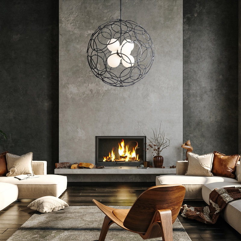 Olympus 6 - Light Unique/Statement Globe Chandelier, 54.6" H x 31" W x 31" D, Black
