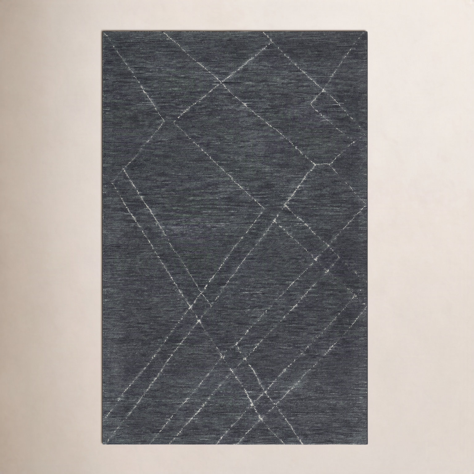 Navy White Hand-Tufted Abstract Wool Rug, Rectangle 5' x 8'