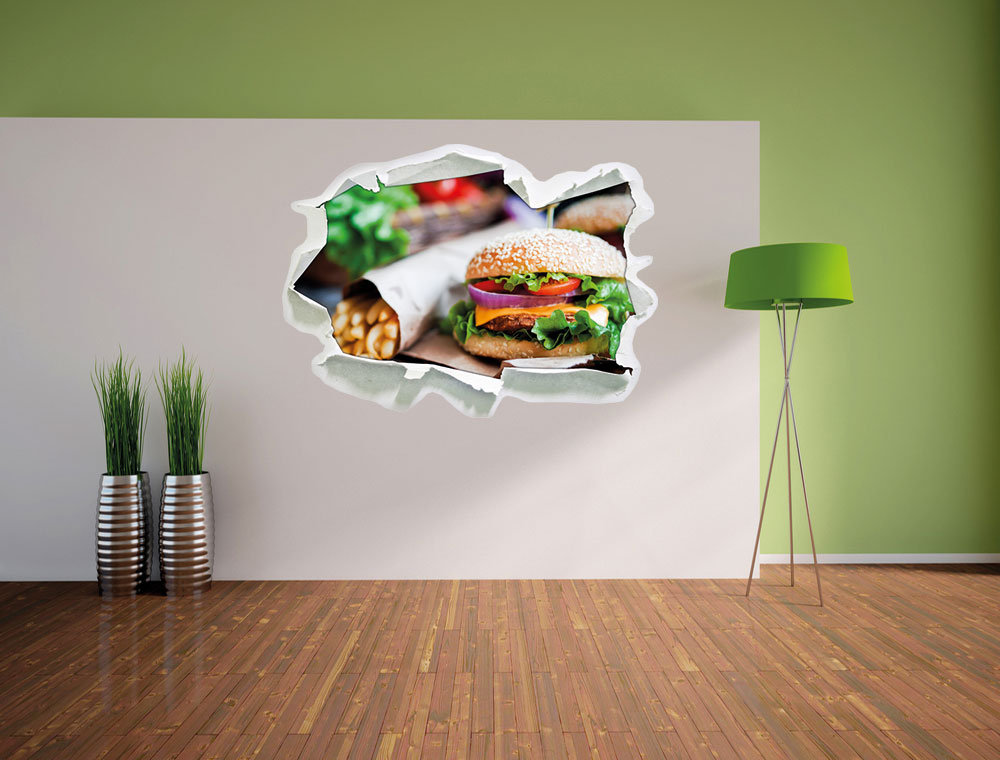 Wandtattoo Leckerer Burger und Pommes