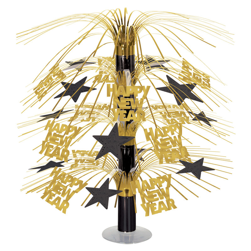 Centre de table Happy New Year, Noir / argent