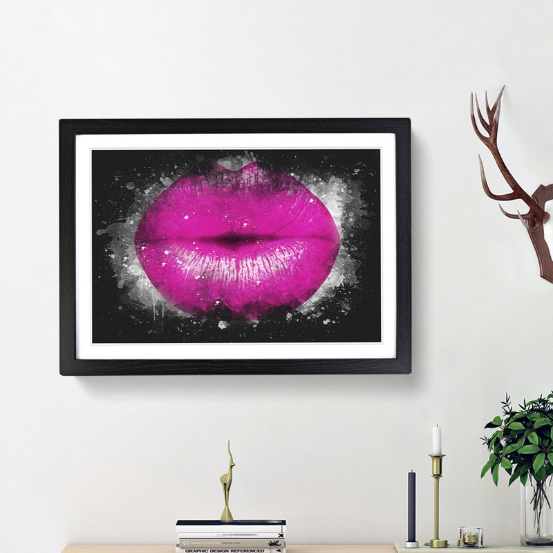 Hot Pink Lips - Picture Frame Graphic Art Print on MDF, Black Framed, 45cm H x 63cm W x 2cm D