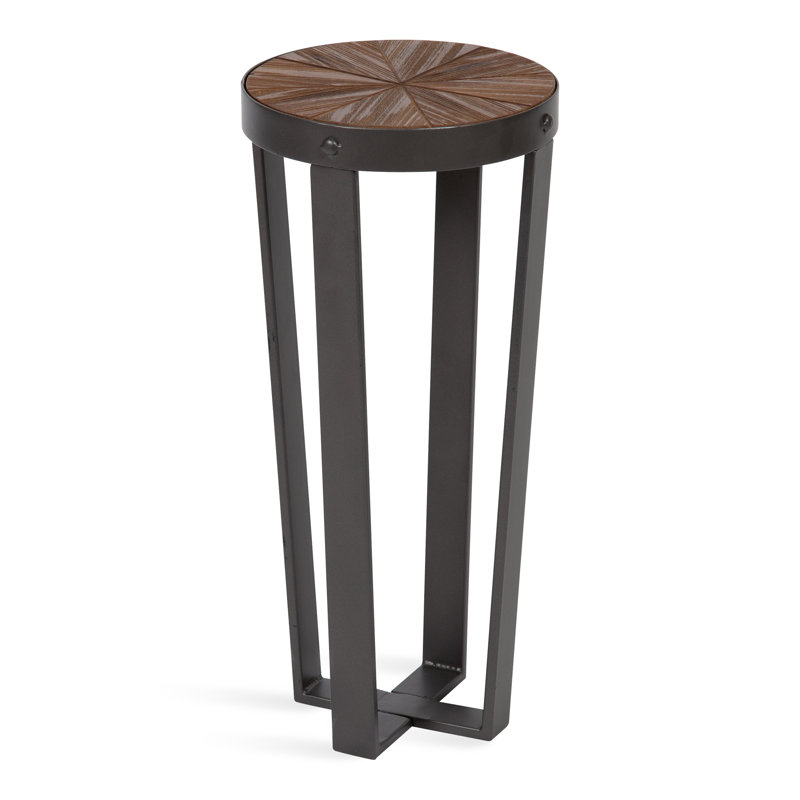 Aldiana Solid Wood Top End Table, Black, Rustic Brown 