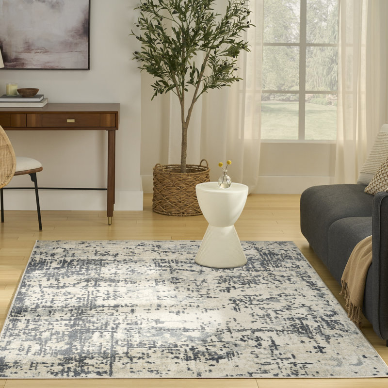 Tapis d'intérieur moderne gris ivoire Graelyn 3 pi 9 po x 5 pi 9 po, Rectangle 3 pi 9 po x 5 pi 9 po