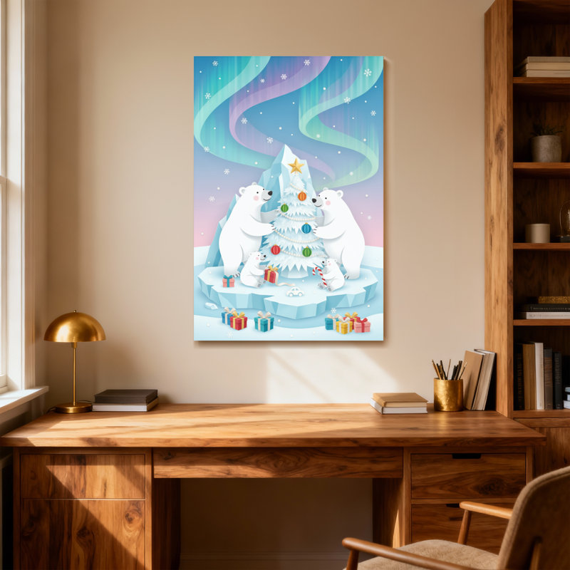 Ours polaires de Noël décorent un arbre de Noël avec des cadeaux, H 40 po x l 28 po