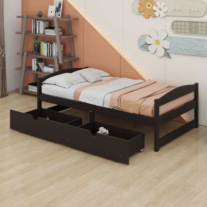 Lit plateforme avec tiroirs, Espresso
