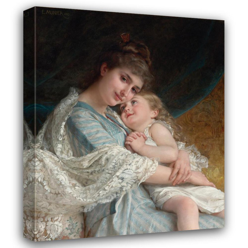 «A Tender Embrace» par Émile Munier, reproduction d'art sur toile tendue, H 48 po x l 33 po
