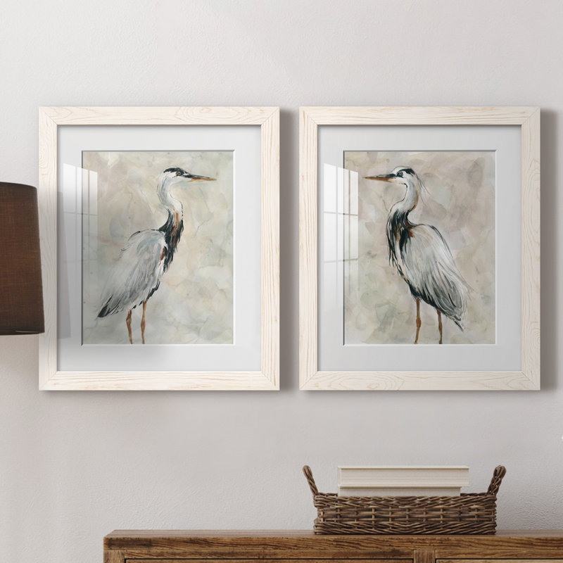 Crane at Dusk I - ensemble de 2 reproductions, Papier avec cadre érable, H 20 po x l 17 po x P 1 po, Blanc