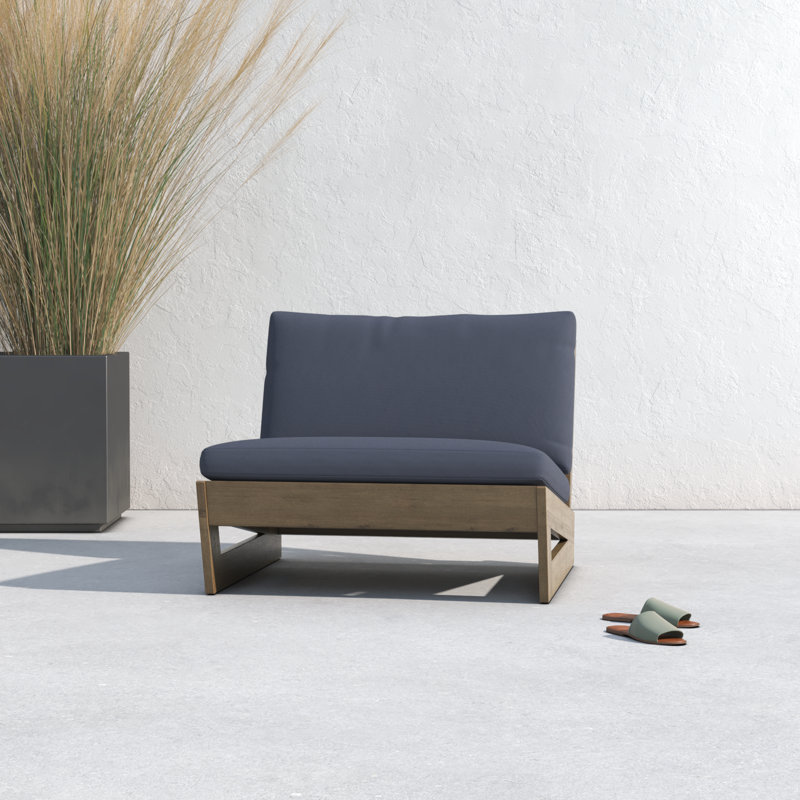 Louise Acacia Gray Outdoor Armless Lounge Chair with Dark Gray Cushion