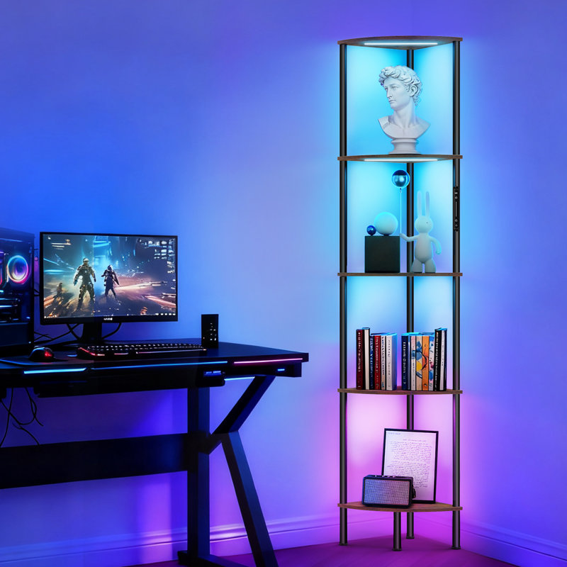 Lampe sur pied 67 "avec lumières DEL, télécommande tactile, température de couleur 3, haut gradable, Brun