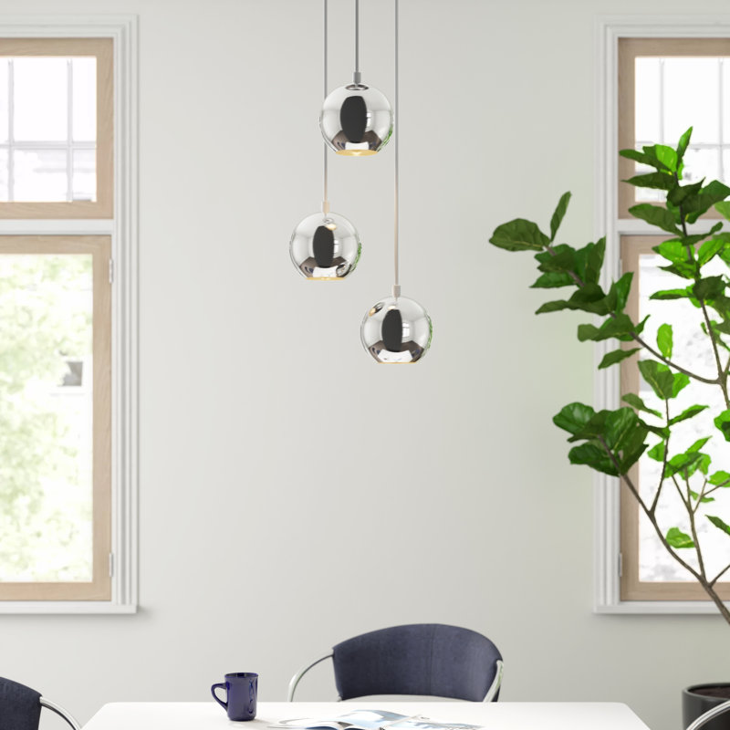 Kerry 3 - Light Silver Cluster Pendant, Polished Chrome