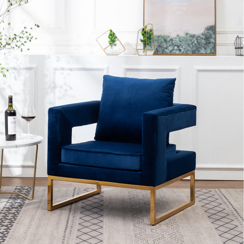 Upholstered Accent Arm Chair, Gold, Blue