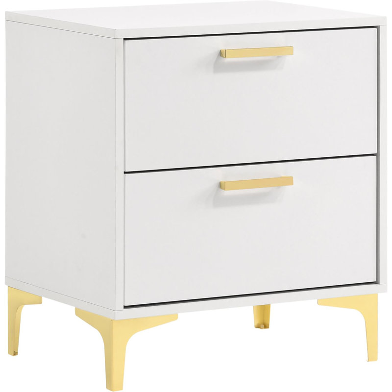Bedroom 2 Nightstand In White And Gold - Spacious Storage, Style, Joints Included For Use 2 Drawers, Aesthetic,, White