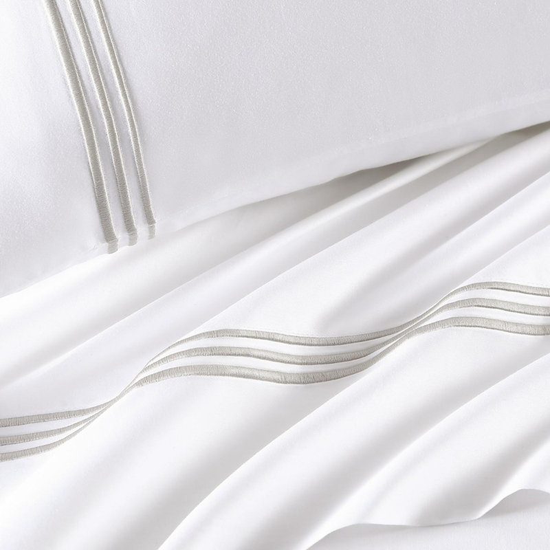 Triple Luxe Sateen Sheet Set , White/Nickel, King Sheet Set