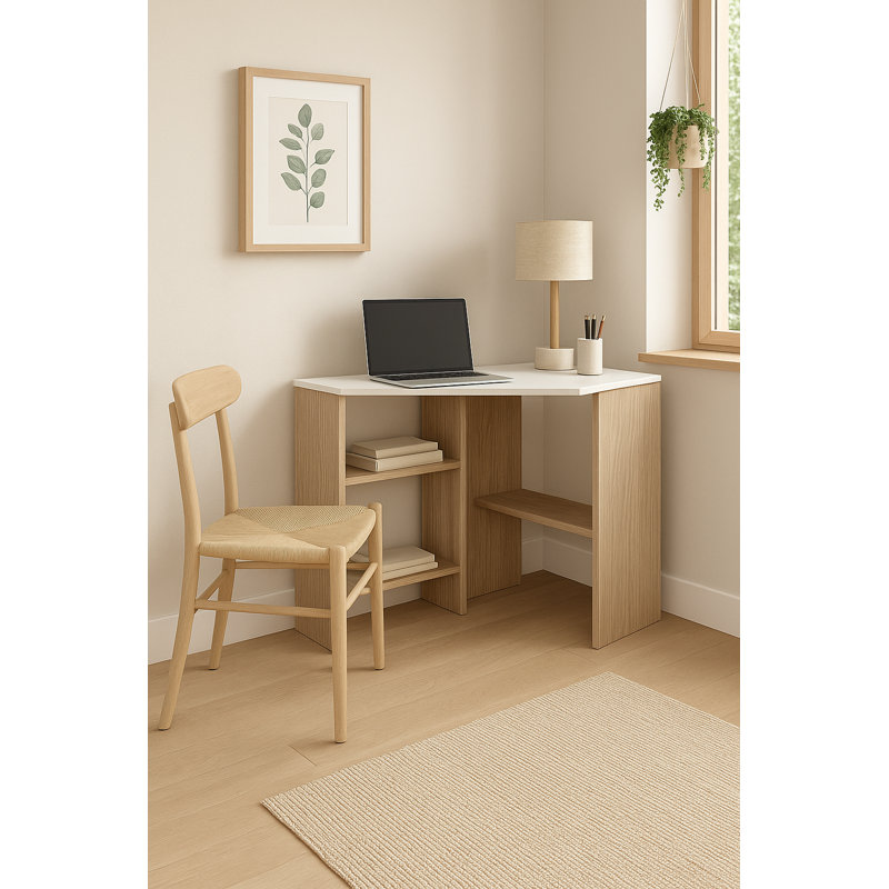 Alison 72Cm W Corner Computer Desk with Open Storage, White/Brown