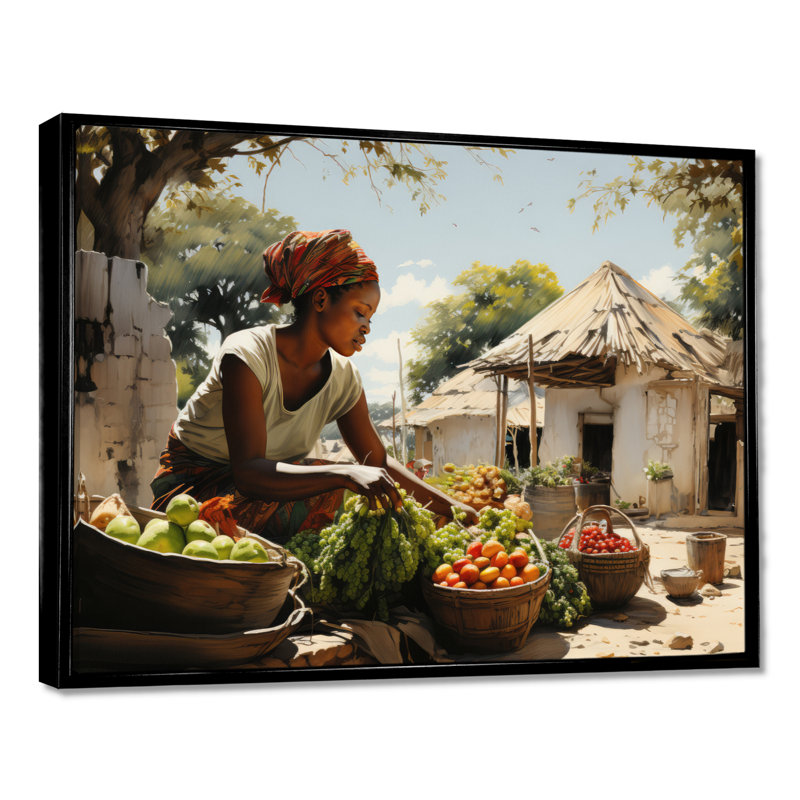 «African Vibrant Market III», reproduction sur toile, H 24 po x l 32 po x P 1 po, Cadre flottant noir