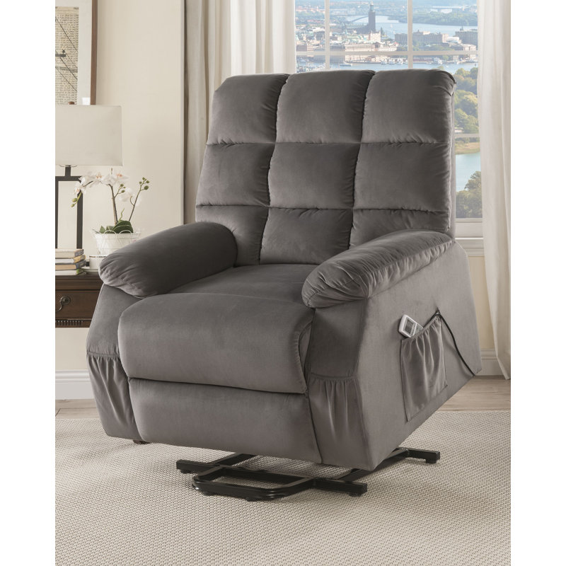 Fenmore Upholstered Heated Massage Chair, Gray Velvet
