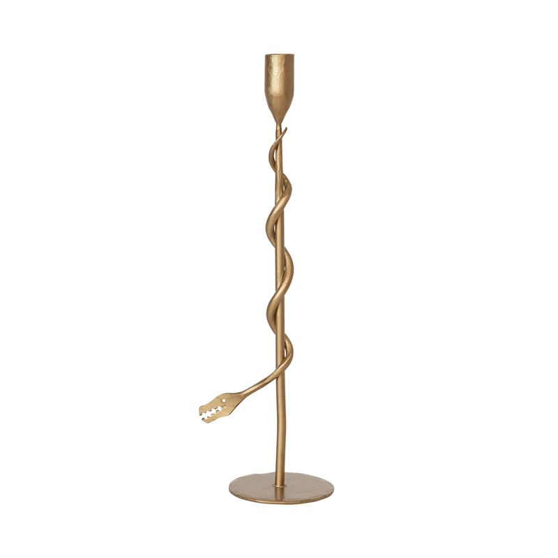 Hand-Forged Cast Metal Snake Wrapped Taper Holder