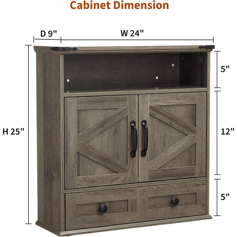 Wall Mounted Medicine Cabinet with Adjustable Shelves, Double Barn Doors & Removable Drawer - Rustic Bathroom over Toilet Storage Cabinet for Bathroom, Kitchen, Hallway