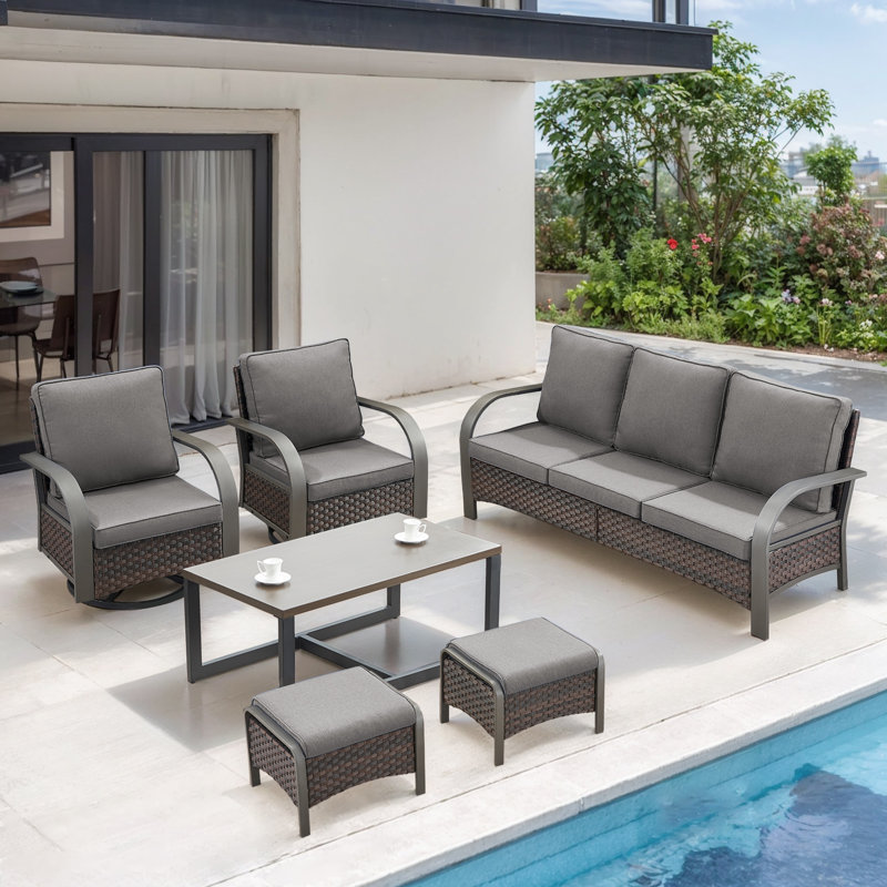 Ensemble de mobilier d'extérieur 5 pièces avec chaises pivotantes Bobra, Gris
