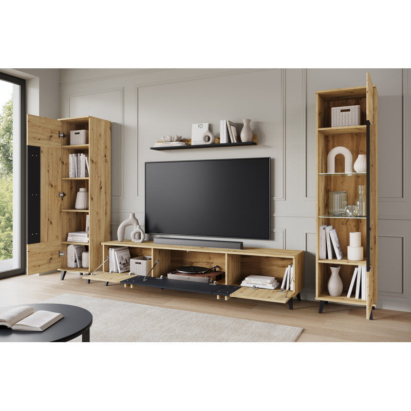 Huron Ii Wall Unit In Colour: Black, Medium Wood/Black