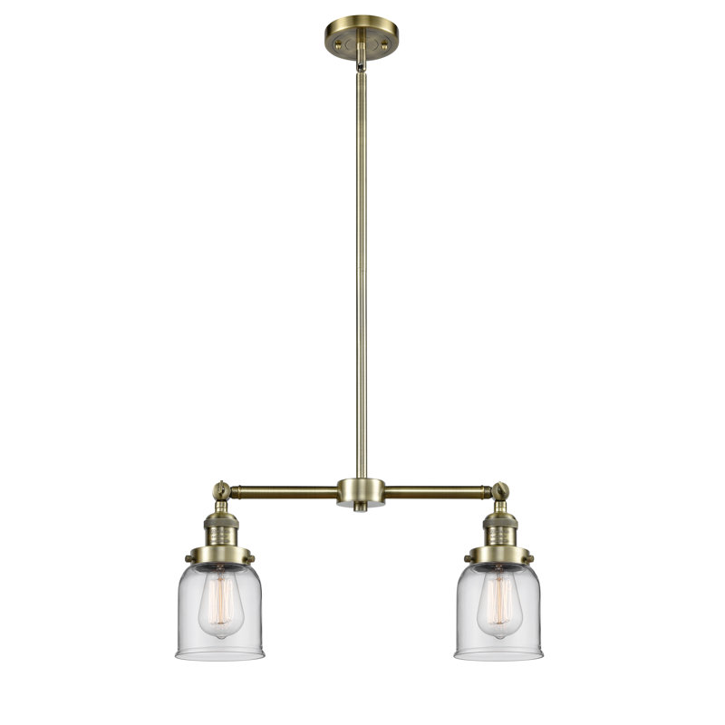 Bell - 2 Light 21" Island Light, No Bulb Included, Clear, Antique Brass