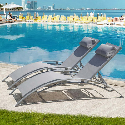 Outdoor Chaise Lounge Set of 2 with 5 Adjustable Positions and Pillow