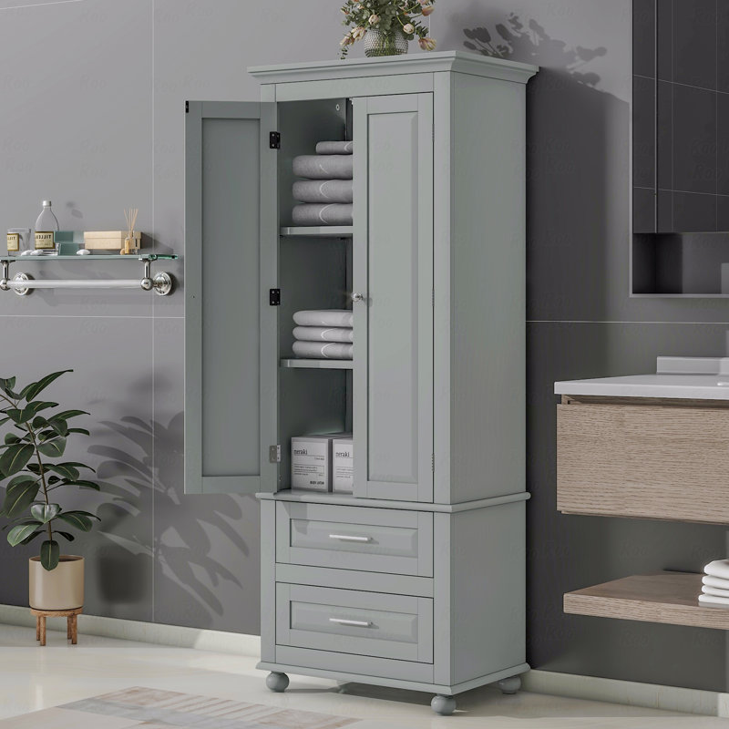 Armoire de rangement haute avec deux tiroirs, Gris